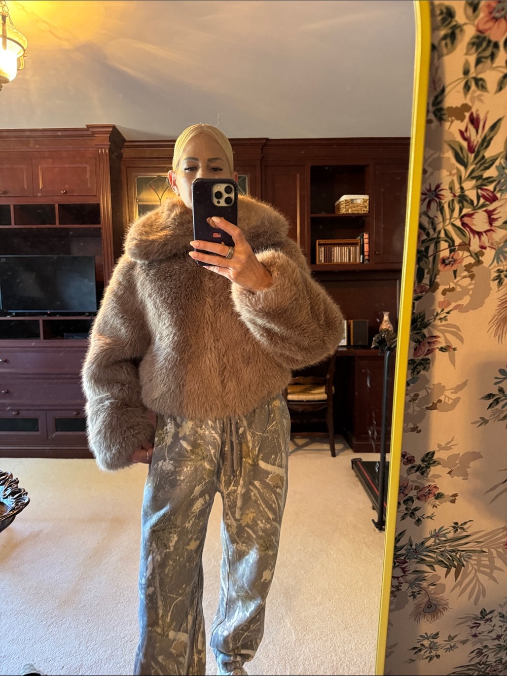 Reiss Taupe Faux Fur Cropped Teddy Jacket